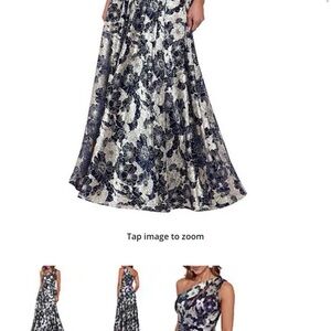 Betsy & Adam One Shoulder Floral Dress in Blue and White